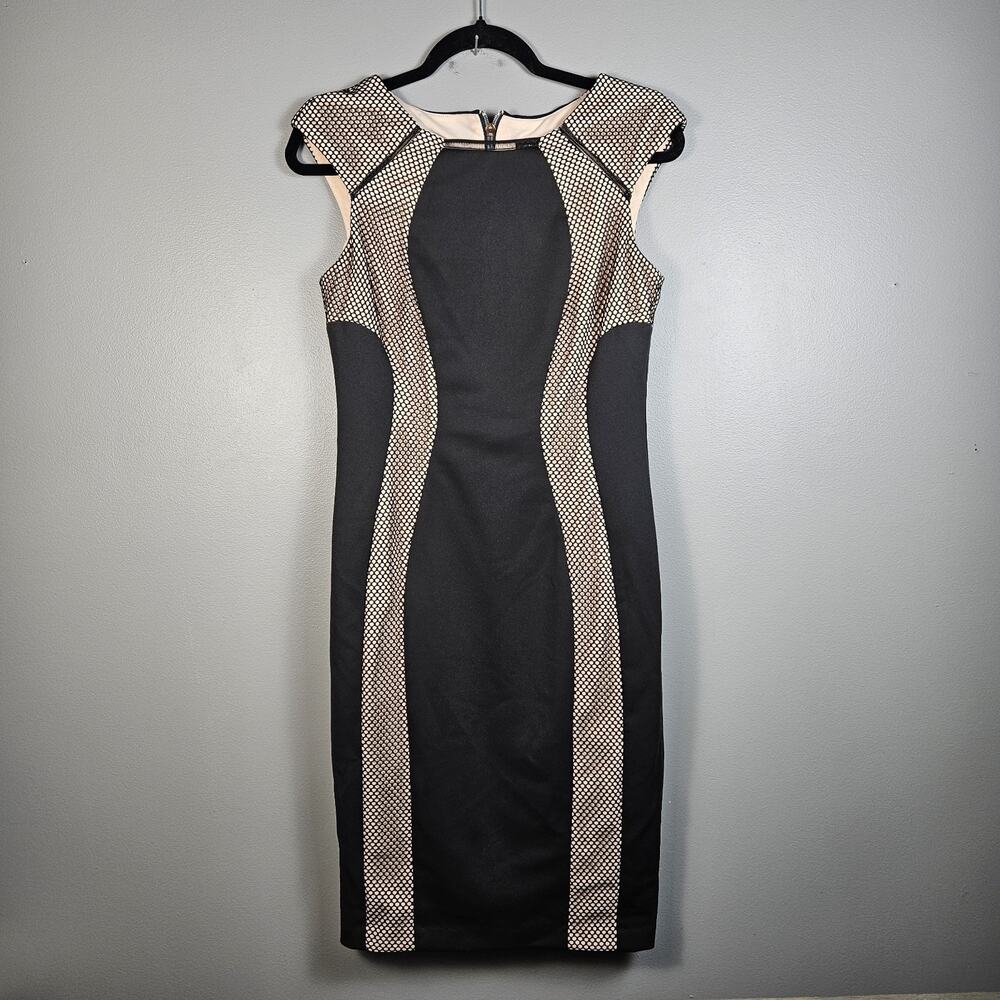 JAX Women‎ Bodycon Black Dress Lined Cap Sleeve Size 6 Decorative Mesh